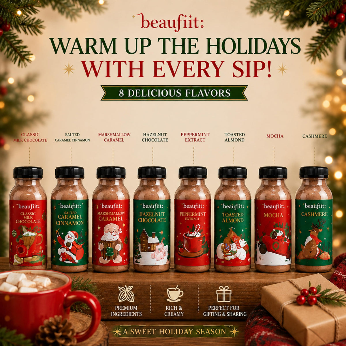 Christmas Hot Chocolate Gift Set – 8 x 40g Gourmet Hot Chocolate Flavour Collection