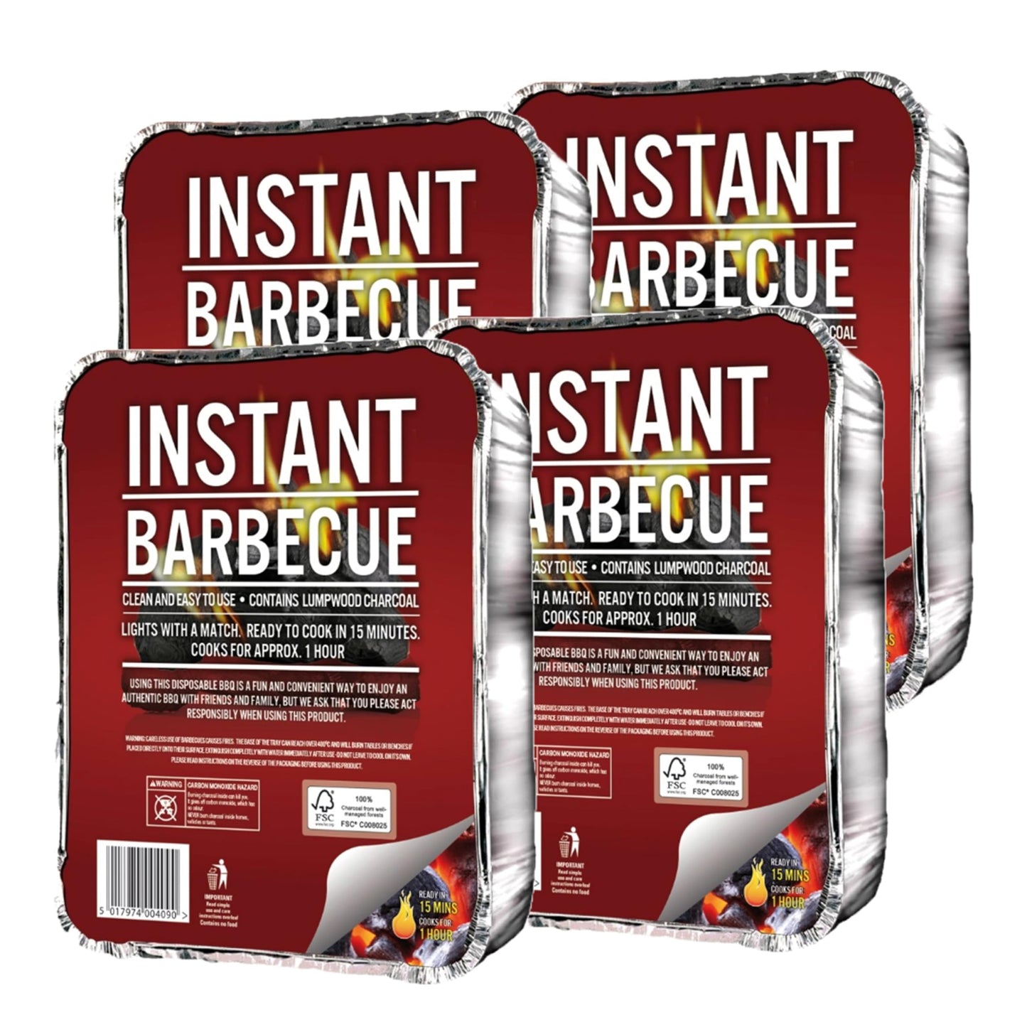 Topline Disposable Portable BBQ Grill Tray - Pack of 4 Instant Light Charcoal Barbecues Grill Tray Card for Garden BBQs, Camping BBQ, Fishing or Picnic Set
