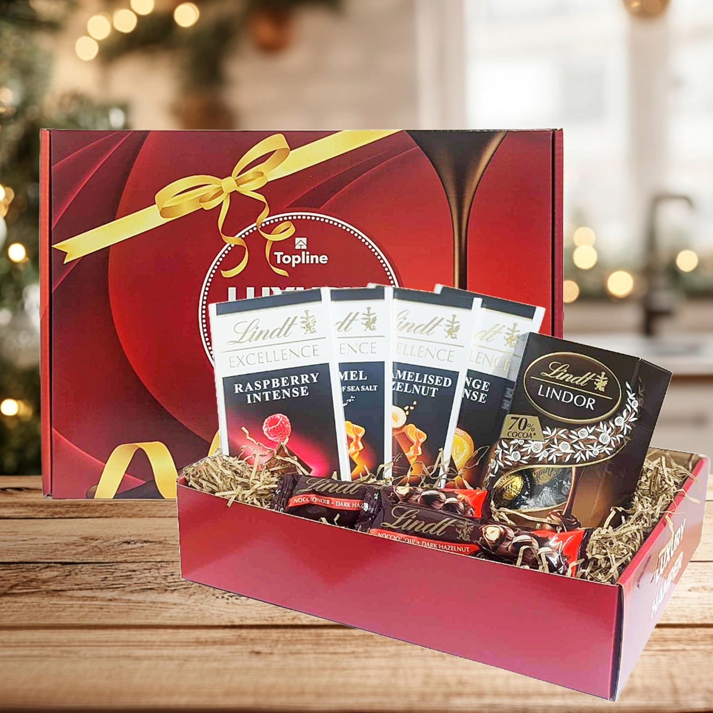 Dark Chocolate Hamper Gift Box - Irresistible Smooth 4 x 100g Caramel, Orange, Raspberry & Hazelnut Flavour Chocolate Bars, Chocolate Truffles 200g & 2x35g Hazelnut Bars. Mothers Day Gifts for Mum