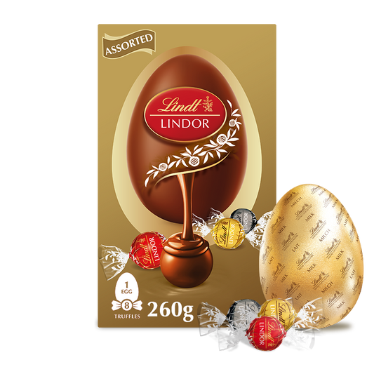 Lindt LINDOR GOLD Easter Egg – 260g with Assorted LINDOR Truffles