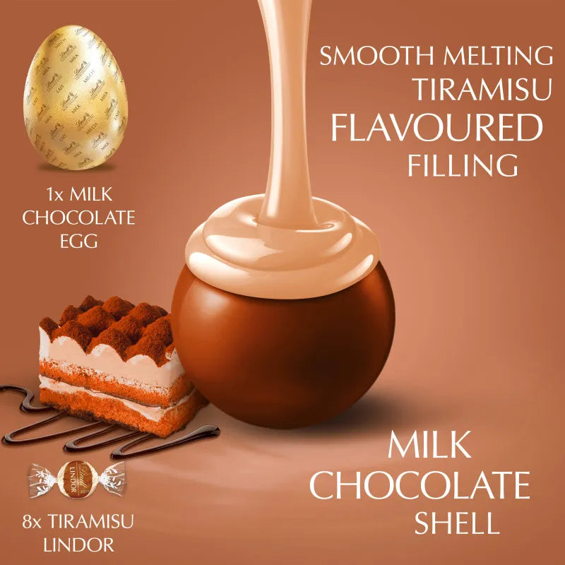 Luxury Lindt LINDOR Milk Chocolate Easter Egg with Tiramisu Truffles β 260g Gift Box
