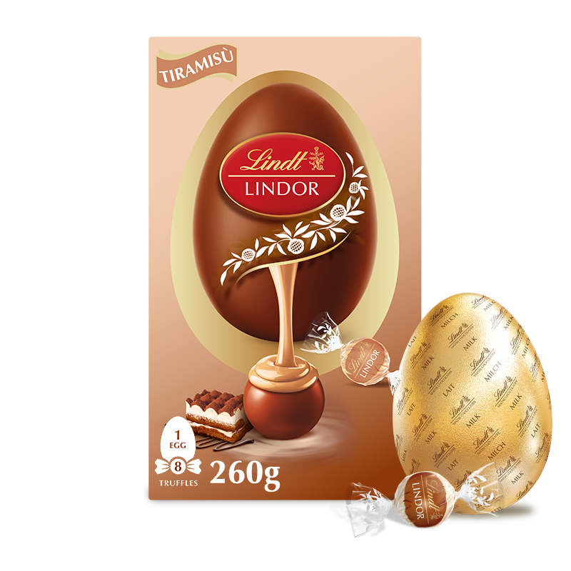 Luxury Lindt LINDOR Milk Chocolate Easter Egg with Tiramisu Truffles β 260g Gift Box