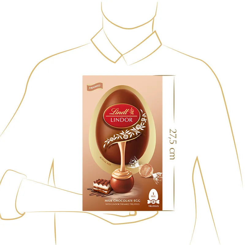 Luxury Lindt LINDOR Milk Chocolate Easter Egg with Tiramisu Truffles β 260g Gift Box
