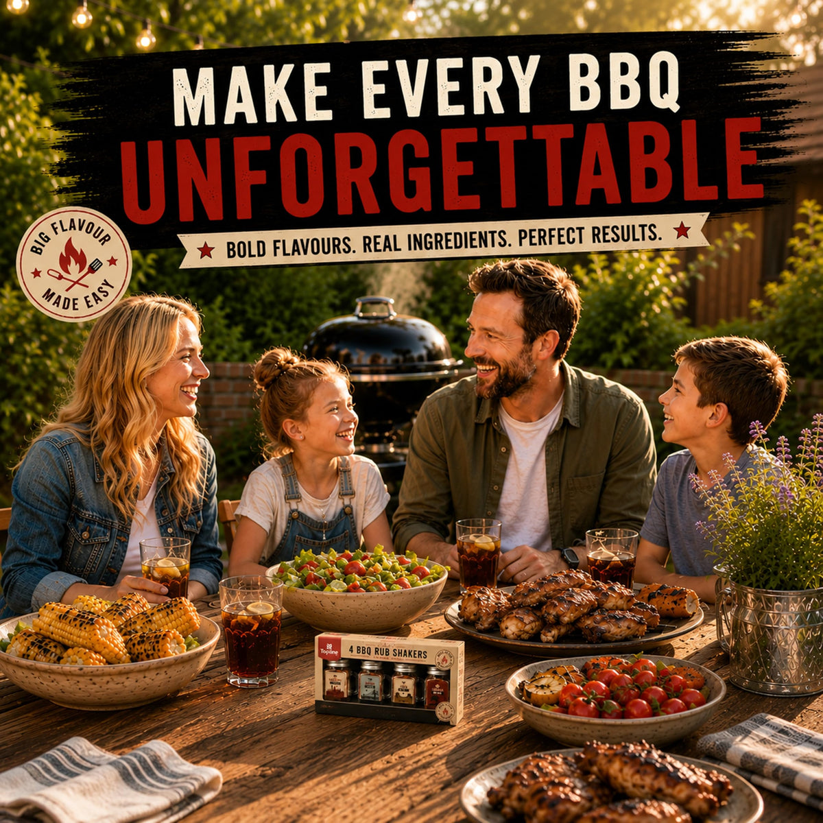 BBQ Rub Gift Set for Mens Gifts - 4 Premium American Style BBQ Seasonings with Glass Shakers