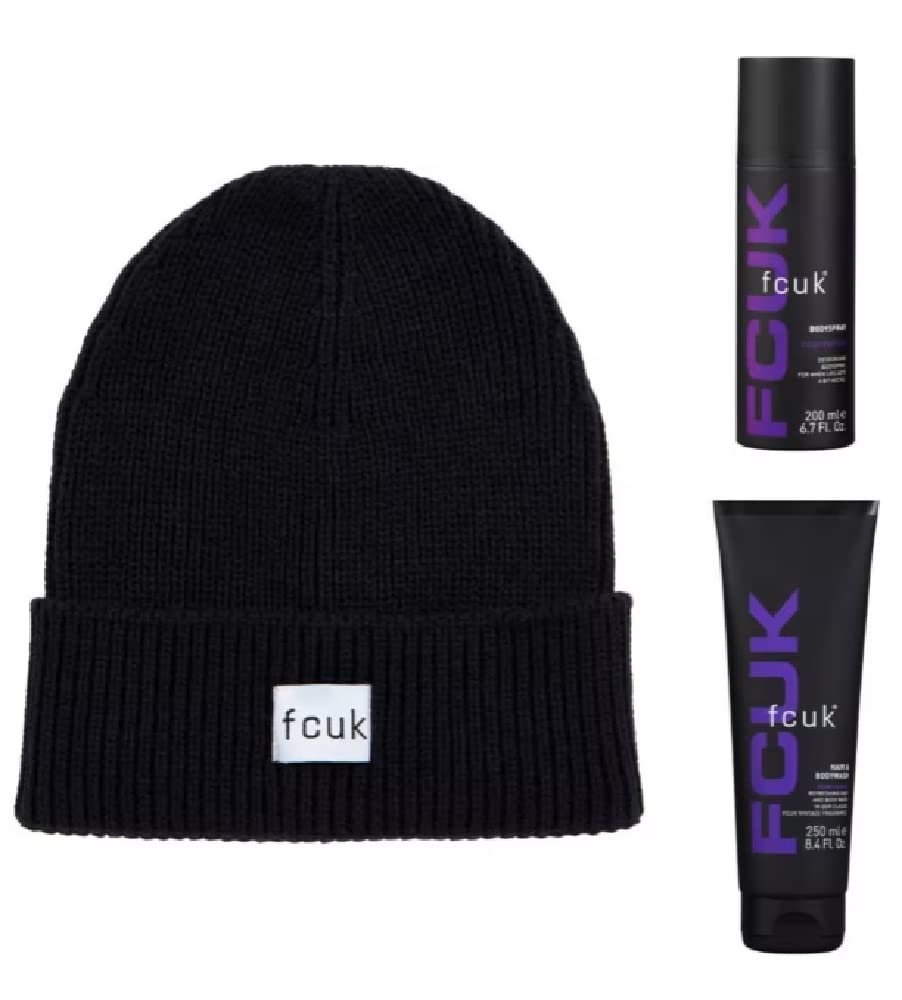 Beanie Hat Vintage Set - Body Spray, Body Wash & Beanie Hat Mens Gift Set for Christmas Gifts, Stocking Fillers, Secret Santa Gifts for Him, Dad Gift with Topline Card