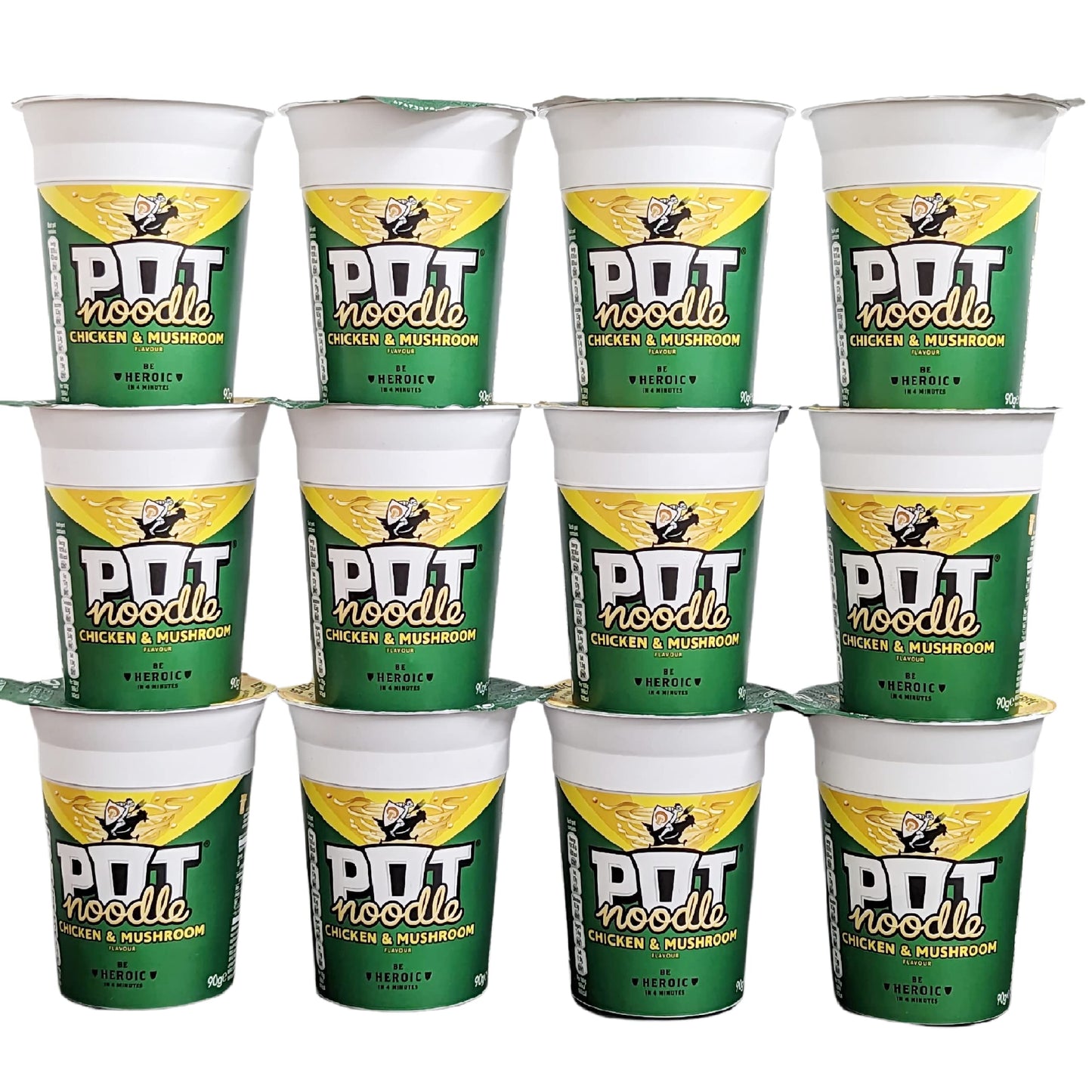 Chicken & Mushroom Pot Noodle Multipack - Pack of 12 x 90g Instant Pot Noodles with Topline Card. Chicken Soup Snack Pots Bulk Buy for Camping Food, Picnics or School Holidays.