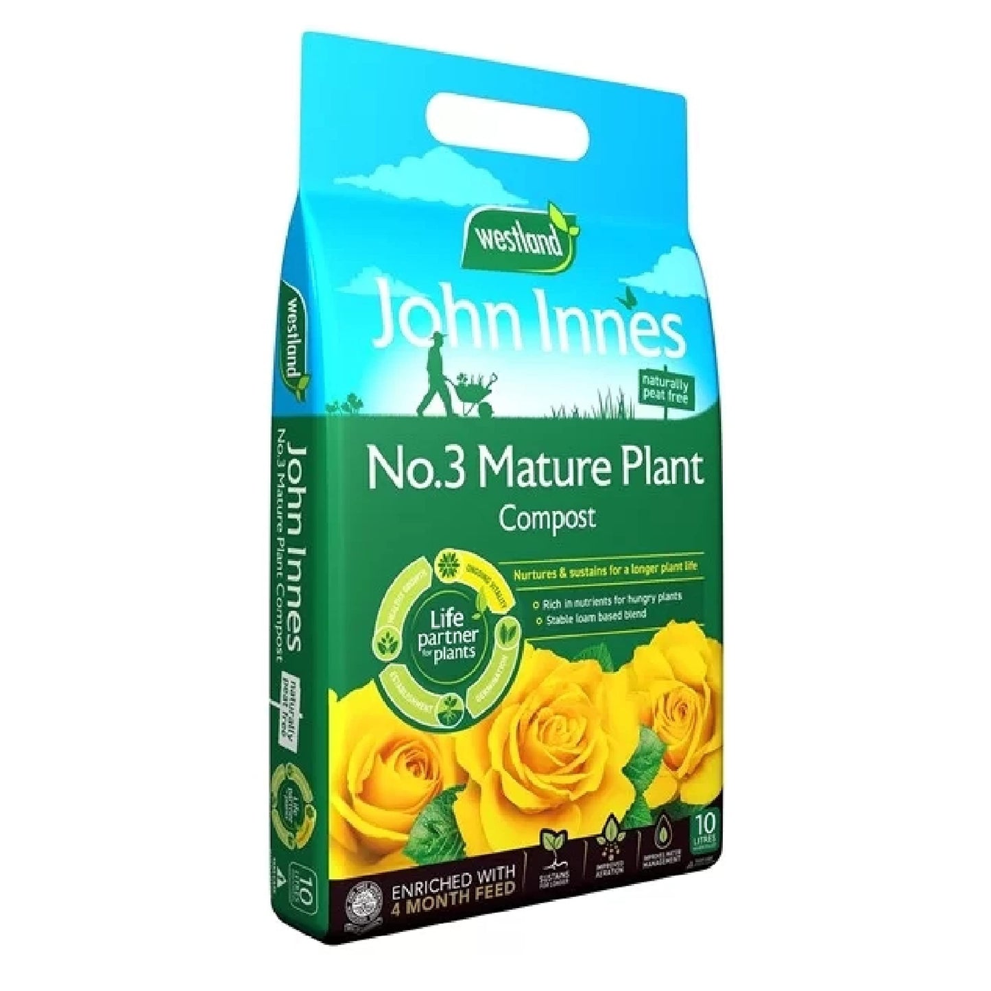 Westland Peat Free Garden Compost - John Innes No3 Mature Plant Potting Seedling Compost 4 x 10L Bags with Topline Card for Outdoor & Indoor House Plants.
