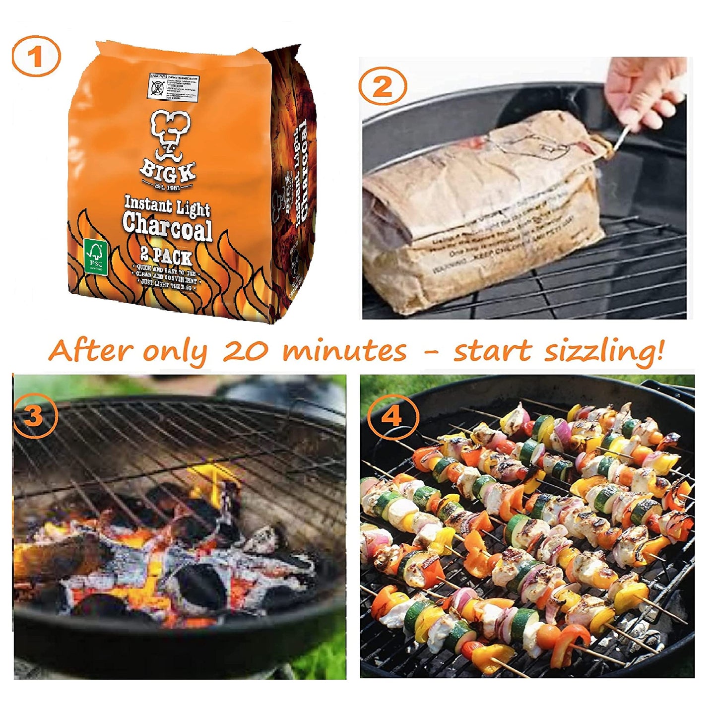 Instant Light Lumpwood Charcoal Bags 2x1kg Pack of 5