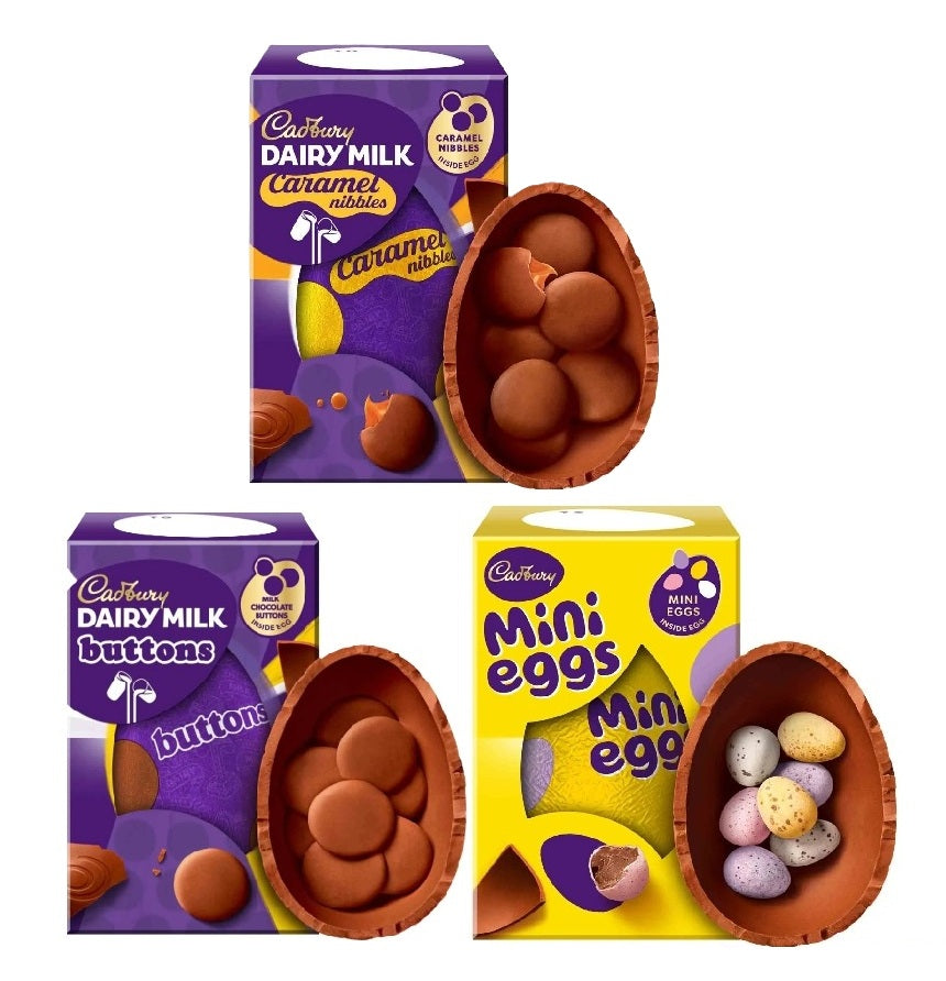 Cadbury Easter Egg Trio β Caramel 96g, Buttons 96g & Mini Eggs 97g