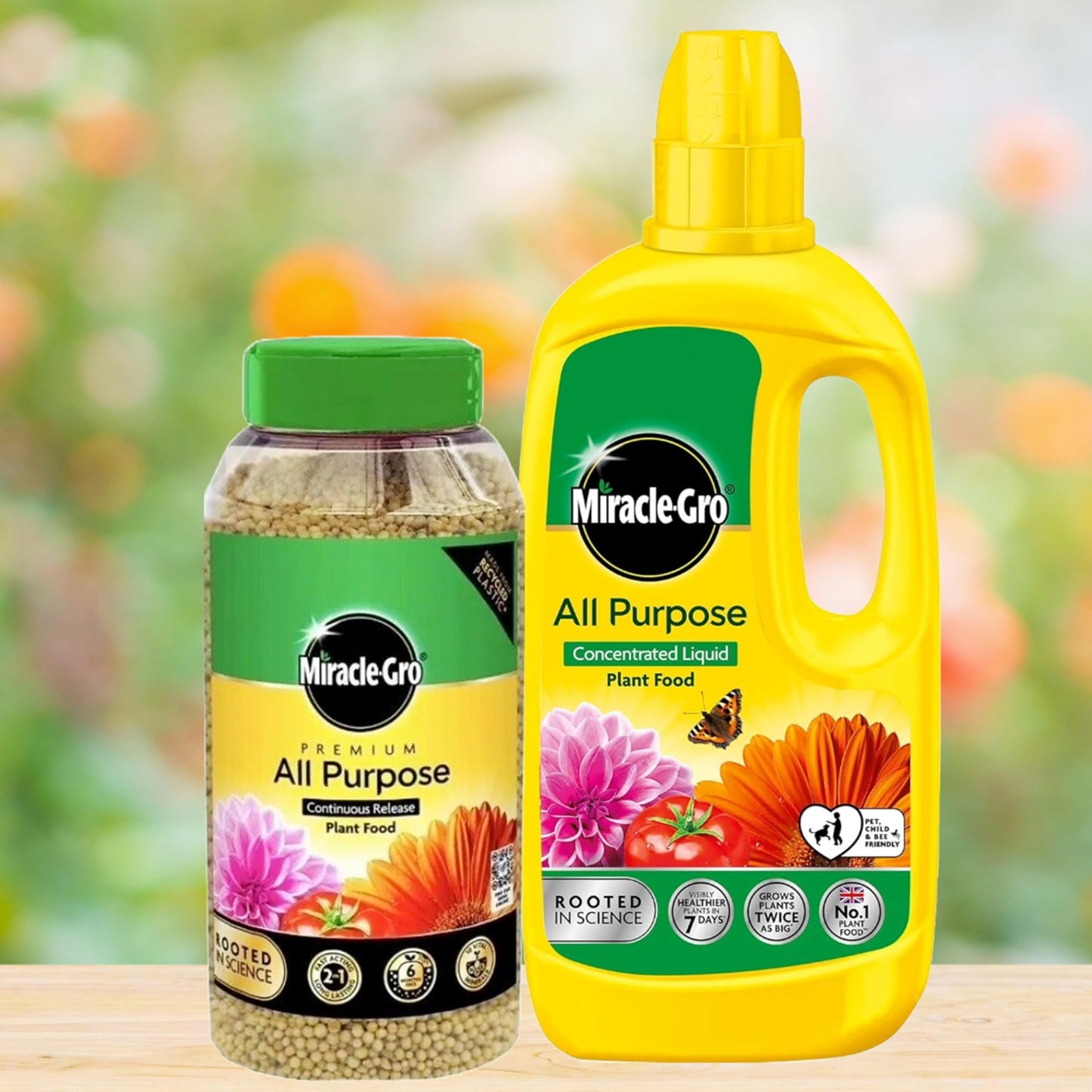 Miracle Gro Plant Food Bundle - 900g Slow Release 6 Month Plant Feed Granules & 800ml Concentrated Liquid Plant Food. All Purpose Garden Fertilizer for Outdoor & Indoor House Plants with Topline Card