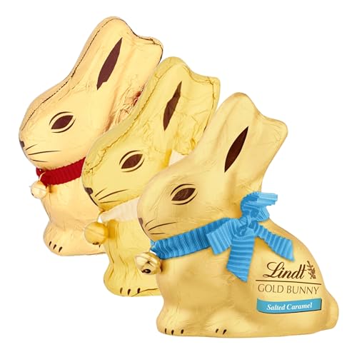 Lindt GOLD BUNNY Trio Pack – Milk, White & Salted Caramel Chocolate Bunnies (3 x 100g)