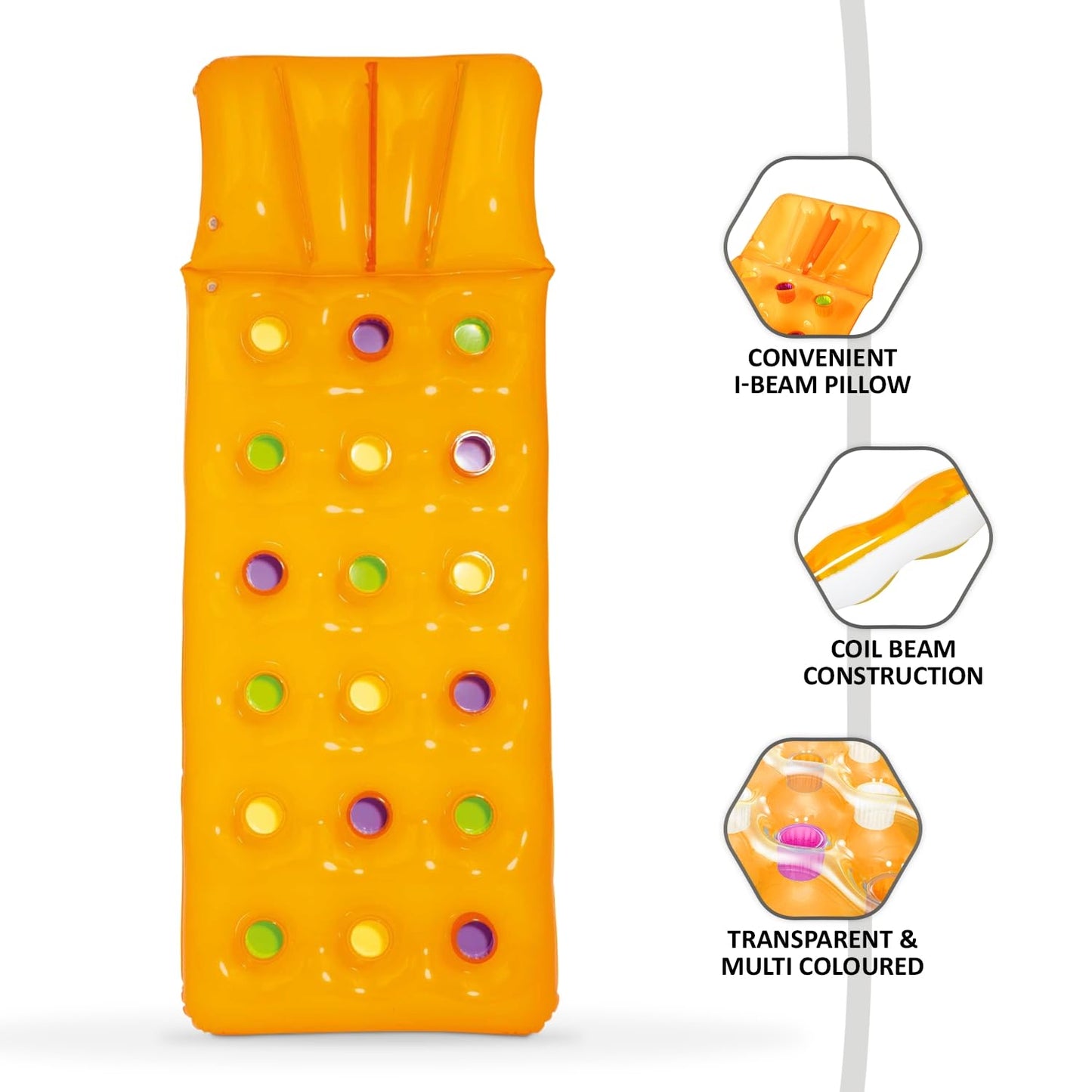 Pool Inflatables Lounger for Swimming Pool - Yellow Floating Mat Inflatable Float Raft Air Bed with a Pillow & Heavy Duty Patch Repair Kit. Sun Lounger with Topline Card. Great for Pool Summer Party