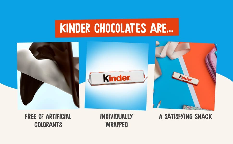 TOPLINE Kinder Chocolate Bars Sweets Bulk Fine Milk Medium Snack with a Milky Filling Card for Lunchbox Snacks, Birthday Party Bag Fillers., Bworn, White, 756.0 grams, 1.0 count