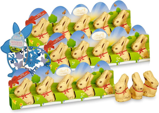 Lindt Mini Gold Bunny Pack – 3 x 50g Smooth Milk Chocolate Bunnies (Perforated Pack)