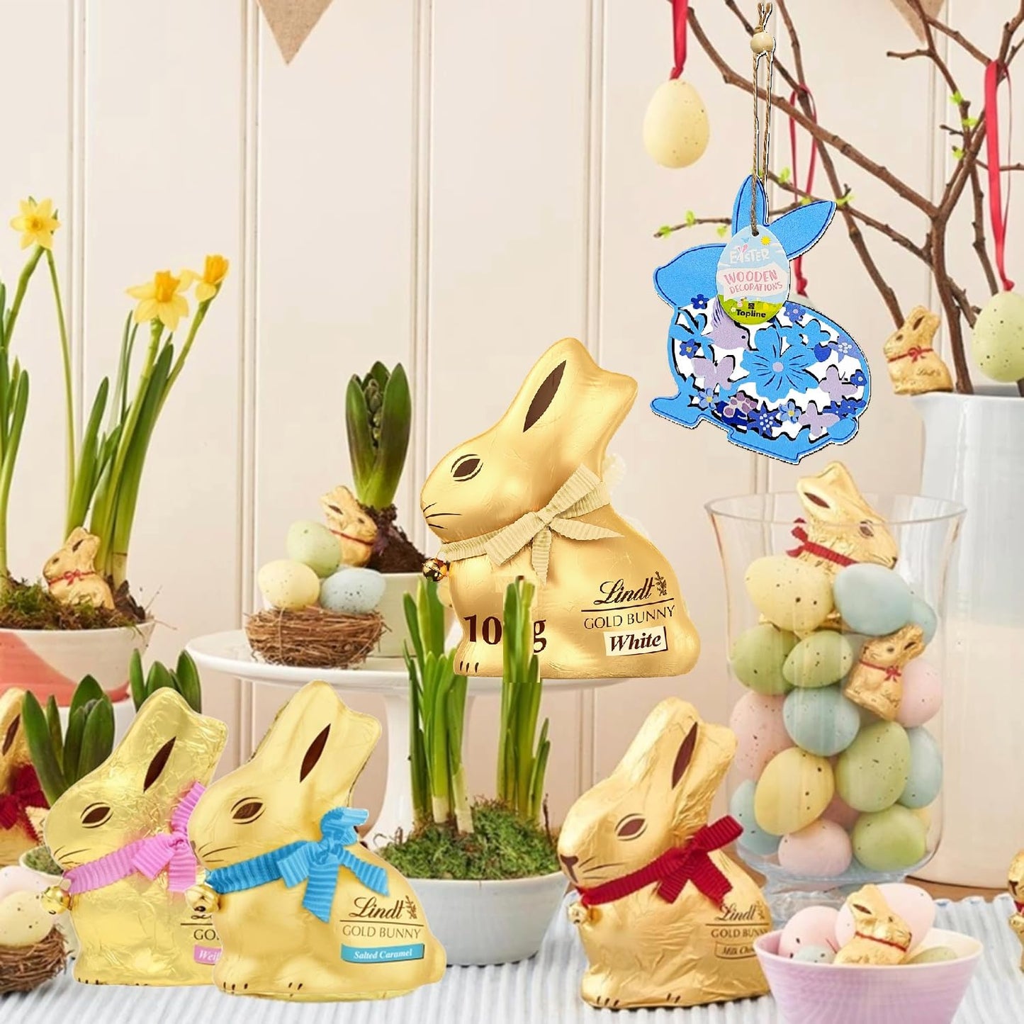 Lindt Chocolate Easter Bunny Assortment β 4 x 100g Bunnies (Milk, White, Salted Caramel & Strawberry White)