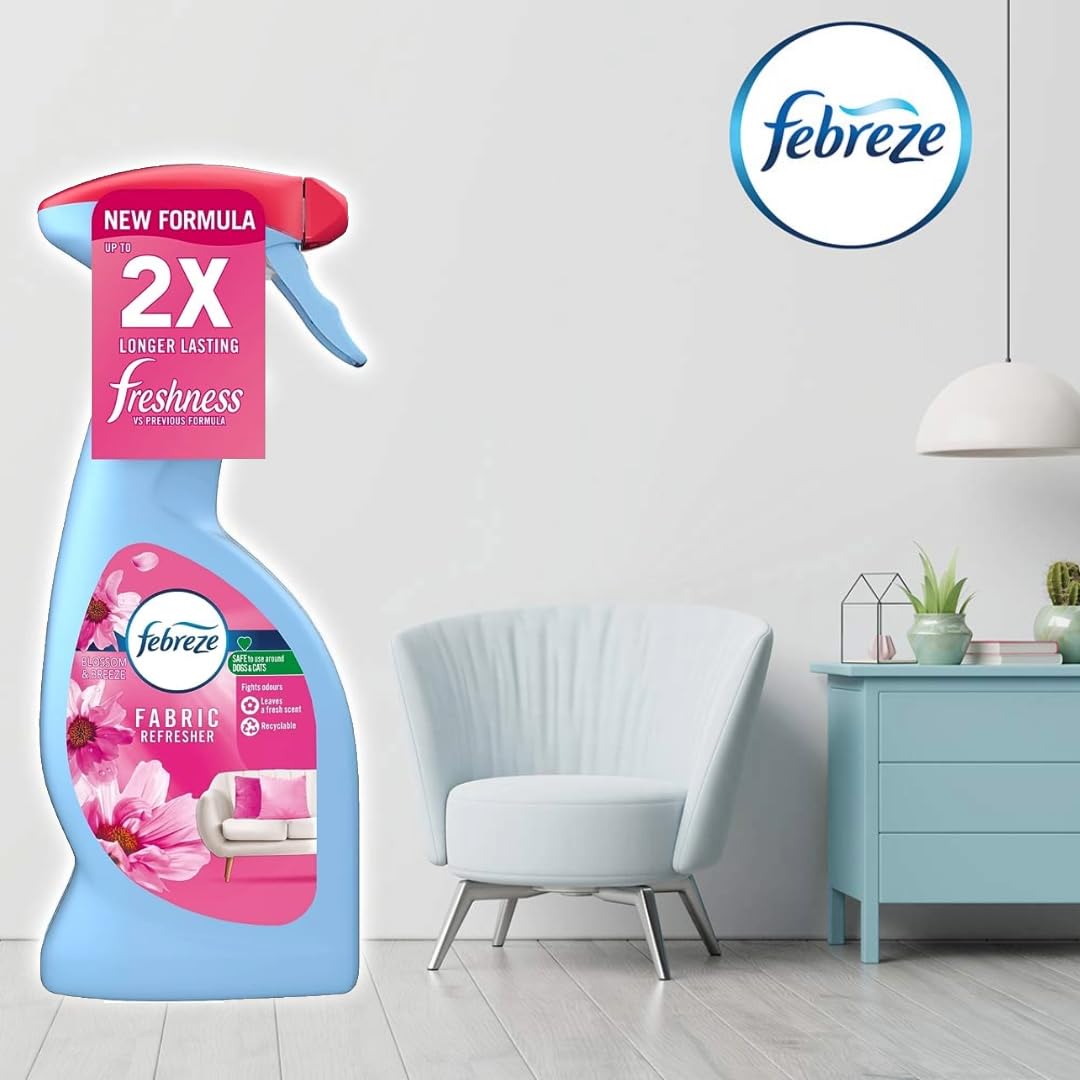 Fabric Freshener Room Spray Bundle - Pack of 3 x 375ml Blossom & Breeze Water-Based Formula Fabric Spray, Carpet Freshener Odour Eliminator with Card. Room Fresheners for Home Bulk Buy