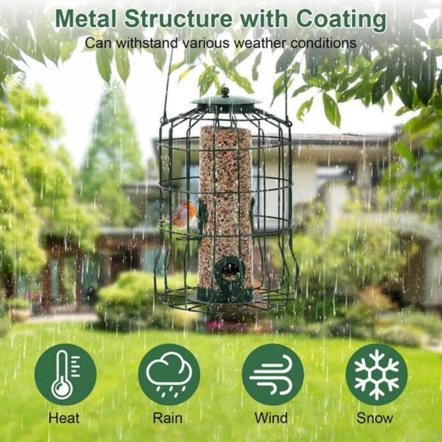 Squirrel Proof Bird Feeders Bundle 3x Green Plastic Wire Cage for Fat Balls, Peanuts & Seeds