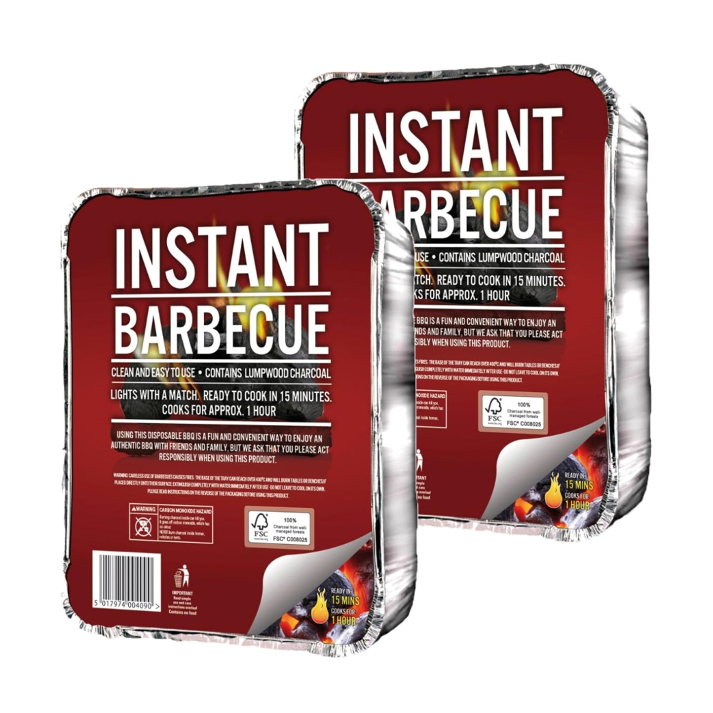Disposable Portable BBQ Grill Tray - Pack of 2 Instant Light Charcoal Barbecues Grill Tray with Topline Card for Garden BBQs, Camping BBQ, Fishing or Picnic Set