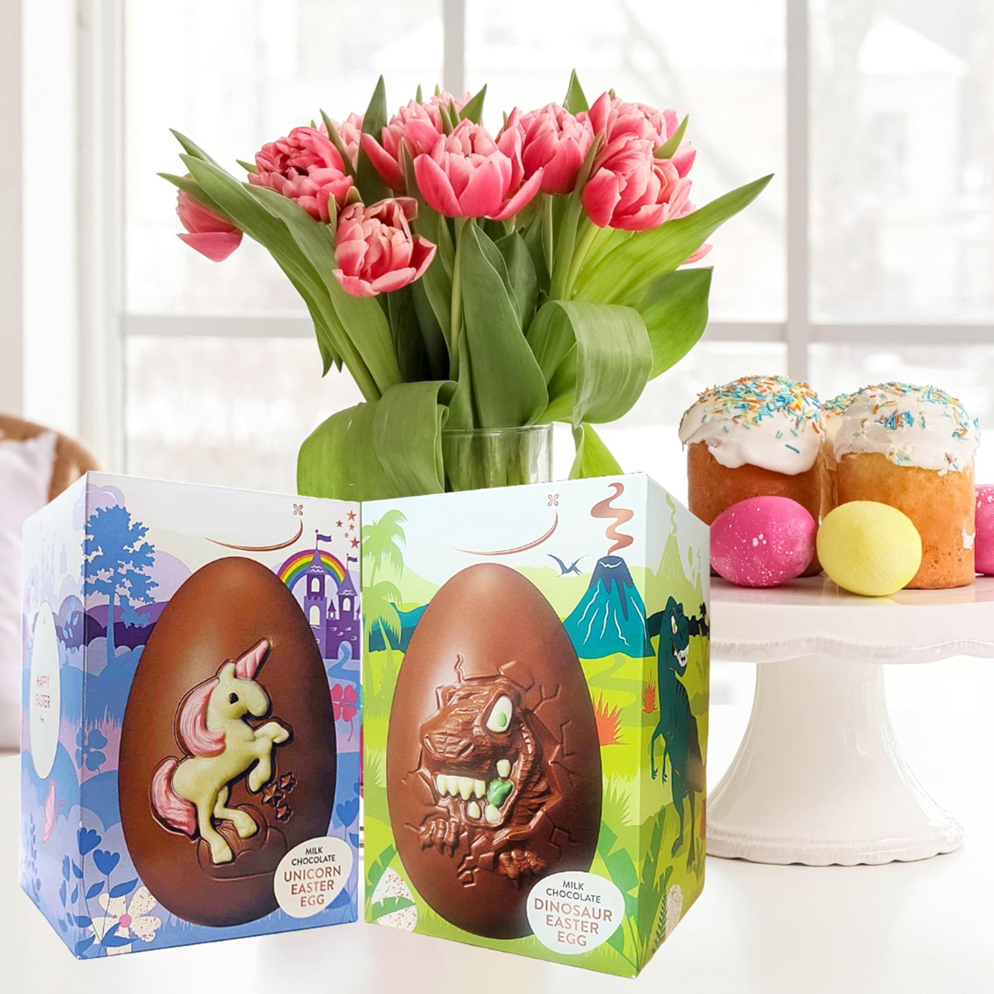 Thorntons Easter Milk Chocolate Dinosaur & Unicorn Eggs โ 2 x 151g Fun Gift Set