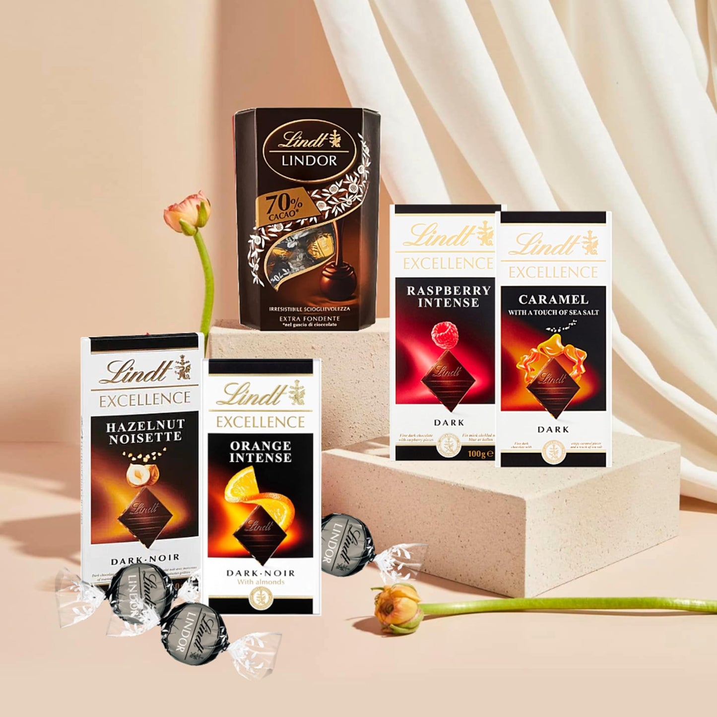 Dark Chocolate Hamper Gift Box - Irresistible Smooth 4 x 100g Caramel, Orange, Raspberry & Hazelnut Flavour Chocolate Bars, Chocolate Truffles 200g & 2x35g Hazelnut Bars. Mothers Day Gifts for Mum