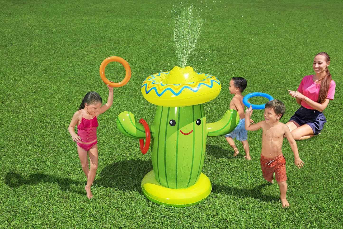 Bestway 52381 Inflatable sprinkler, Cacti water fun with ring toss, Summer Outdoor Games, Pvc