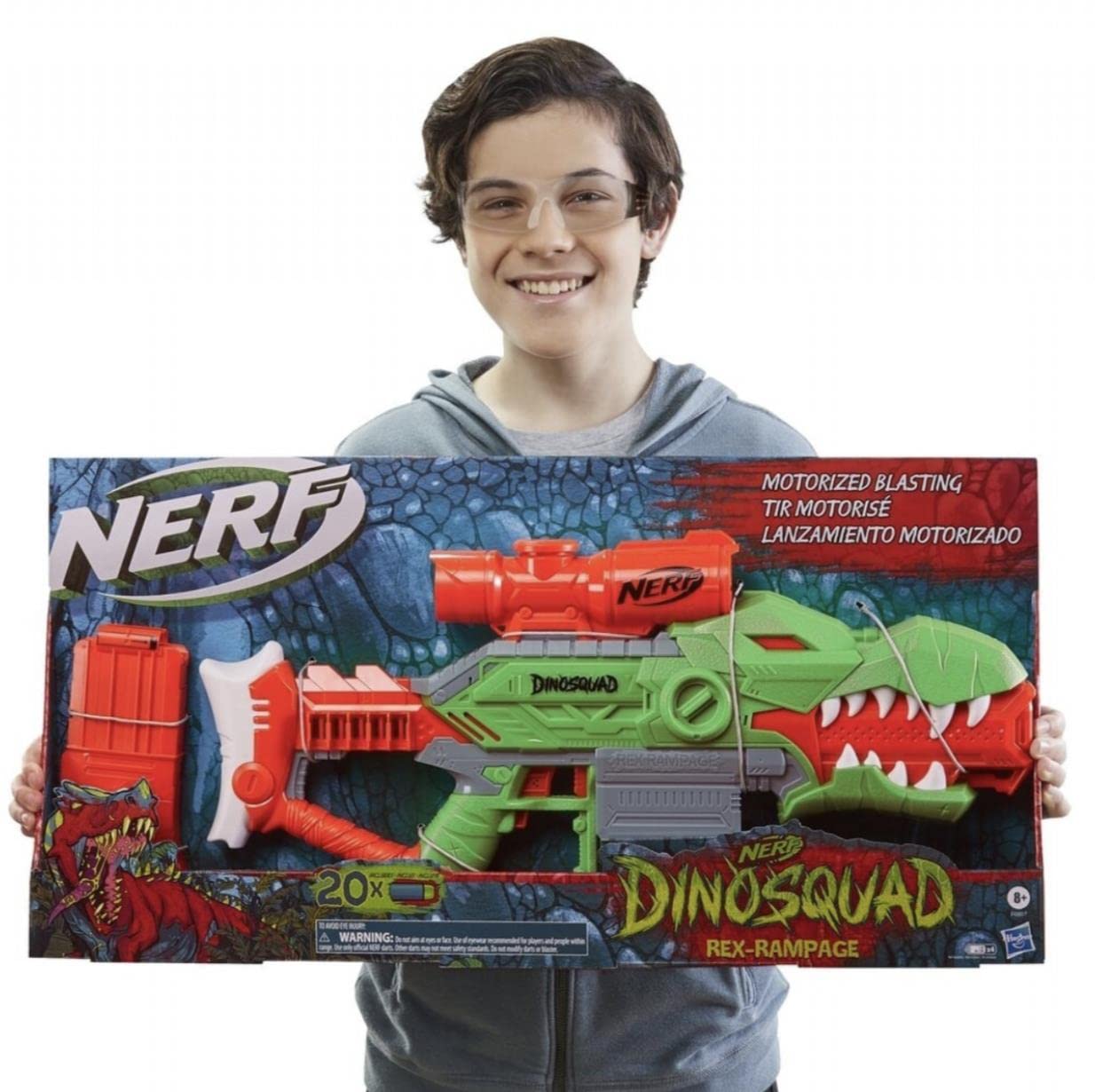 Nerf DinoSquad Rex-Rampage Motorised Dart Blaster with 10-Dart Clip & 20 Darts