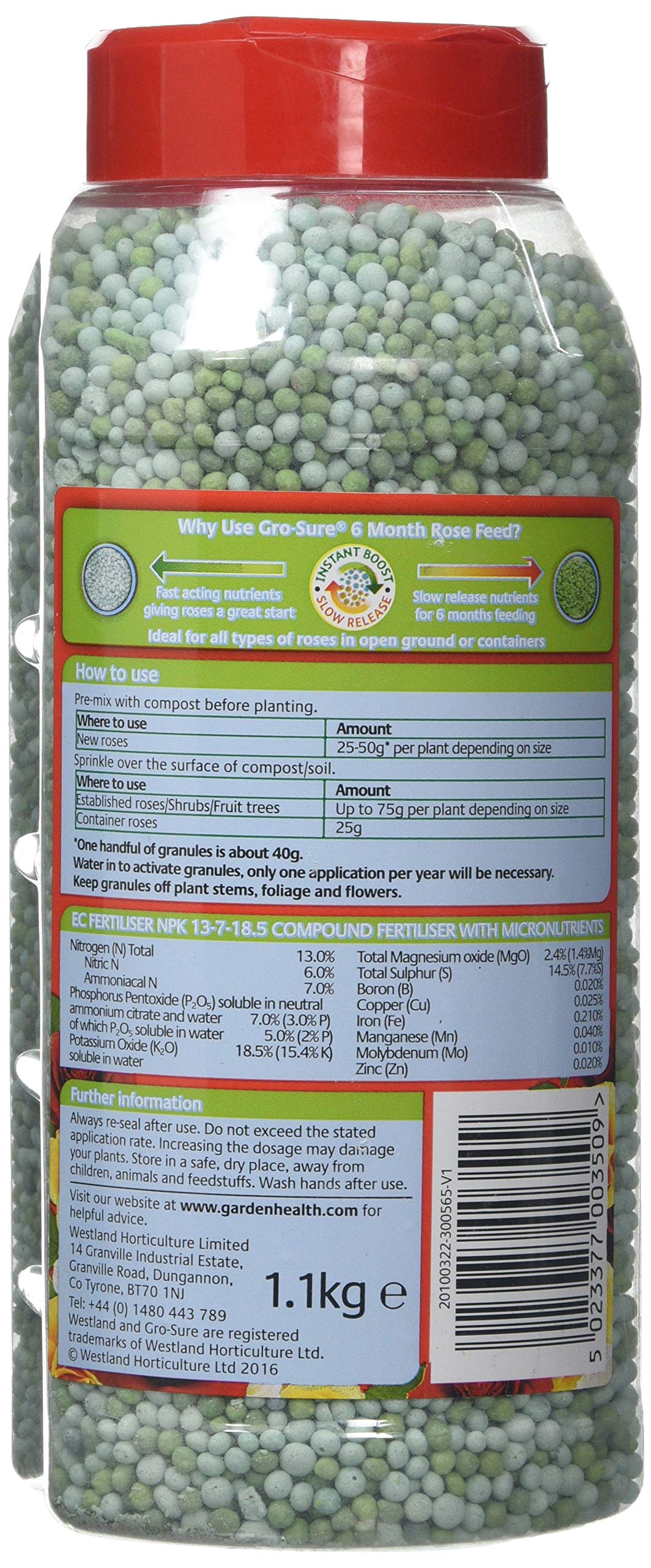 Gro-Sure 6 Month Slow Release Rose and Shrub Food, 1.1 kg