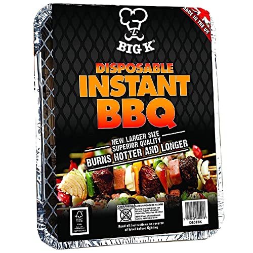 Big K Disposable Instant BBQ Tray - Pack of 3 All In One Barbecue Instant Light Charcoal Grill Trays with Topline Card. Ideal for Garden BBQs, Camping, Outdoor Parties and Picnics.