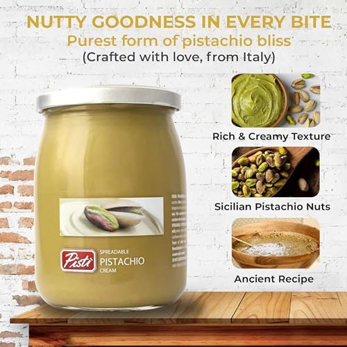 Pistachio Cream Paste Glass Jar - Italian Delight 600g Pistachio Paste Spreadable Butter with Topline Card. Pisti Pistachio Cream Cooking Cream for Pistachio Ice Cream, Sandwich Spread, Cake Baking