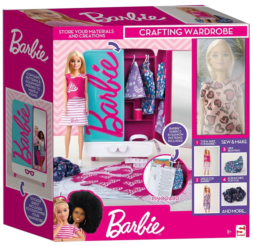 TOPLINE Barbie Wardrobe Fashion Ultimate Gift - Craft Your Own Barbie Outfit with Barbie Doll, Pattern & Equipments Included. Barbie Toys for Christmas Stocking Fillers, Secret Santa Gifts Card.