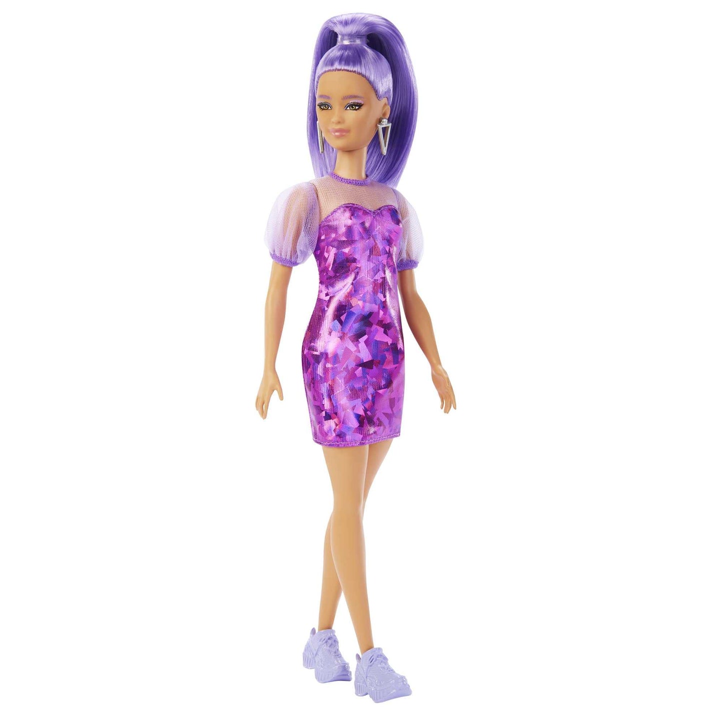 Barbie Fashionistas Doll Petite with Long Purple Hair in Metallic Dress