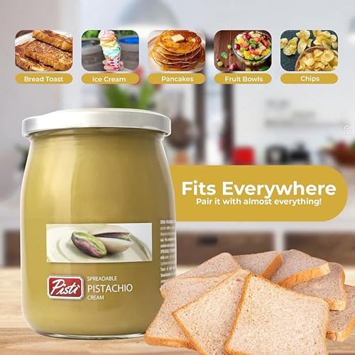 Pistachio Cream Paste Glass Jar - Italian Delight 600g Pistachio Paste Spreadable Butter with Topline Card. Pisti Pistachio Cream Cooking Cream for Pistachio Ice Cream, Sandwich Spread, Cake Baking