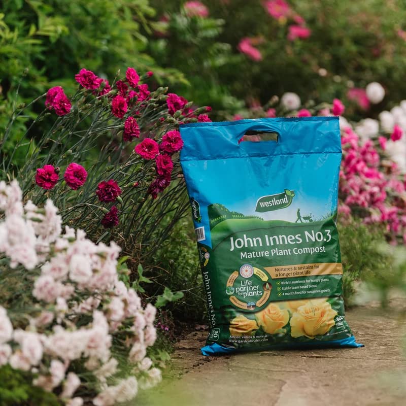 Westland Peat Free Garden Compost - John Innes No3 Mature Plant Potting Seedling Compost 4 x 10L Bags with Topline Card for Outdoor & Indoor House Plants.
