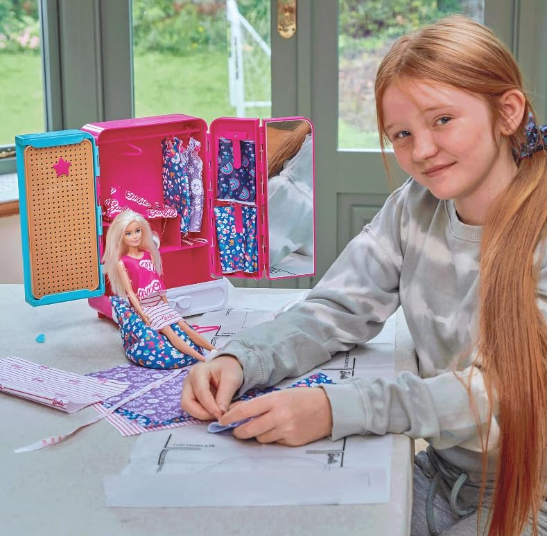 TOPLINE Barbie Wardrobe Fashion Ultimate Gift - Craft Your Own Barbie Outfit with Barbie Doll, Pattern & Equipments Included. Barbie Toys for Christmas Stocking Fillers, Secret Santa Gifts Card.