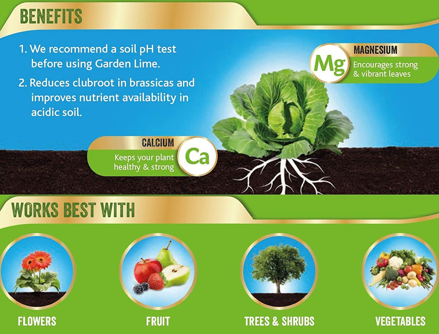 Garden Plant Food Fertiliser Bundle - 4kg Garden Lime Soil Conditioner & 1.5kg Epsom Salt Green Foliage Fertilizer for Growing Healthy and Stronger Garden Plants with Topline Card.