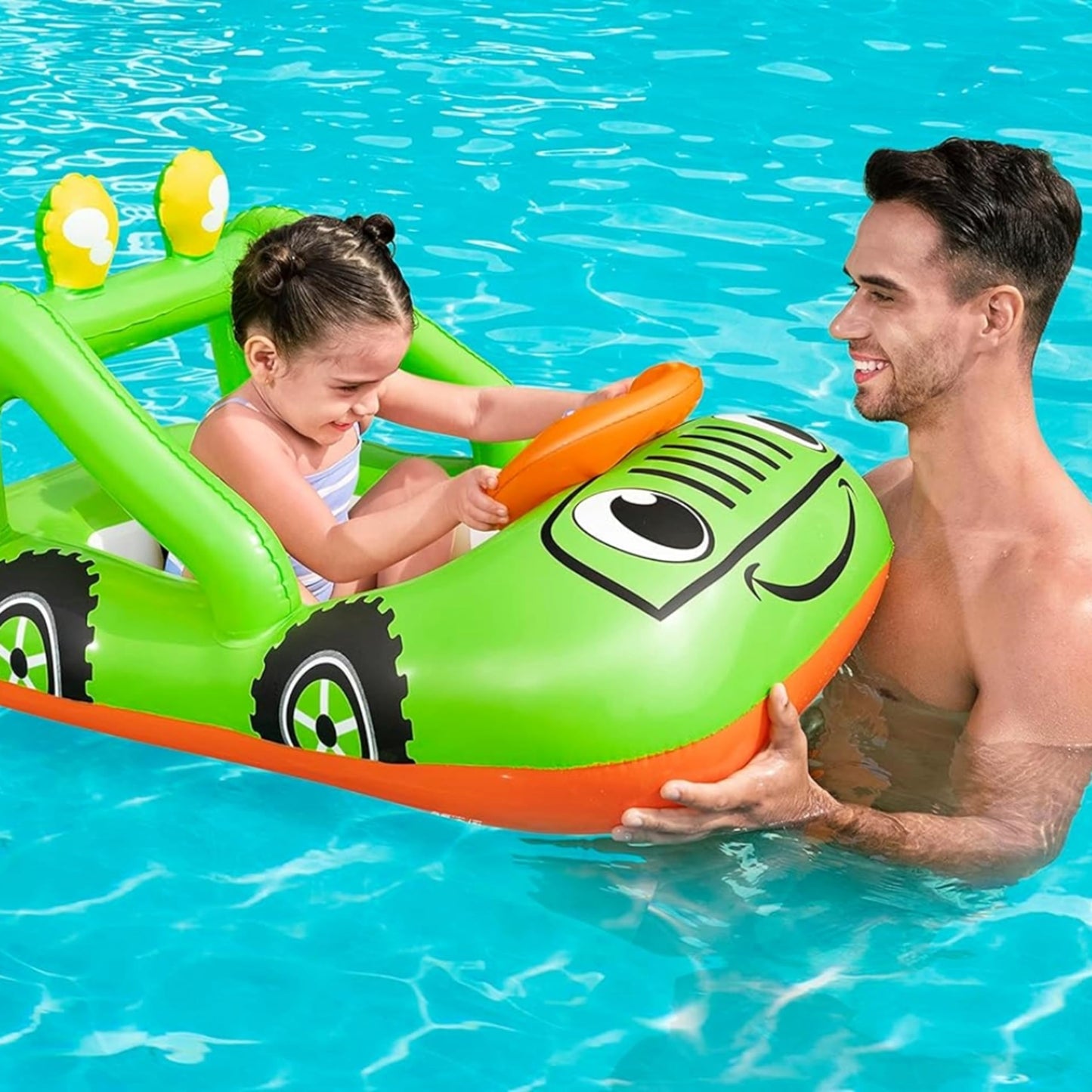 Pool Inflatables Swimming Floats for Children - Car Design Baby Navigator Boat Swimming Pool Outdoor Toys. Inflatable Boat Pool Float with Topline Card. Great for Birthday Gifts, Garden Games