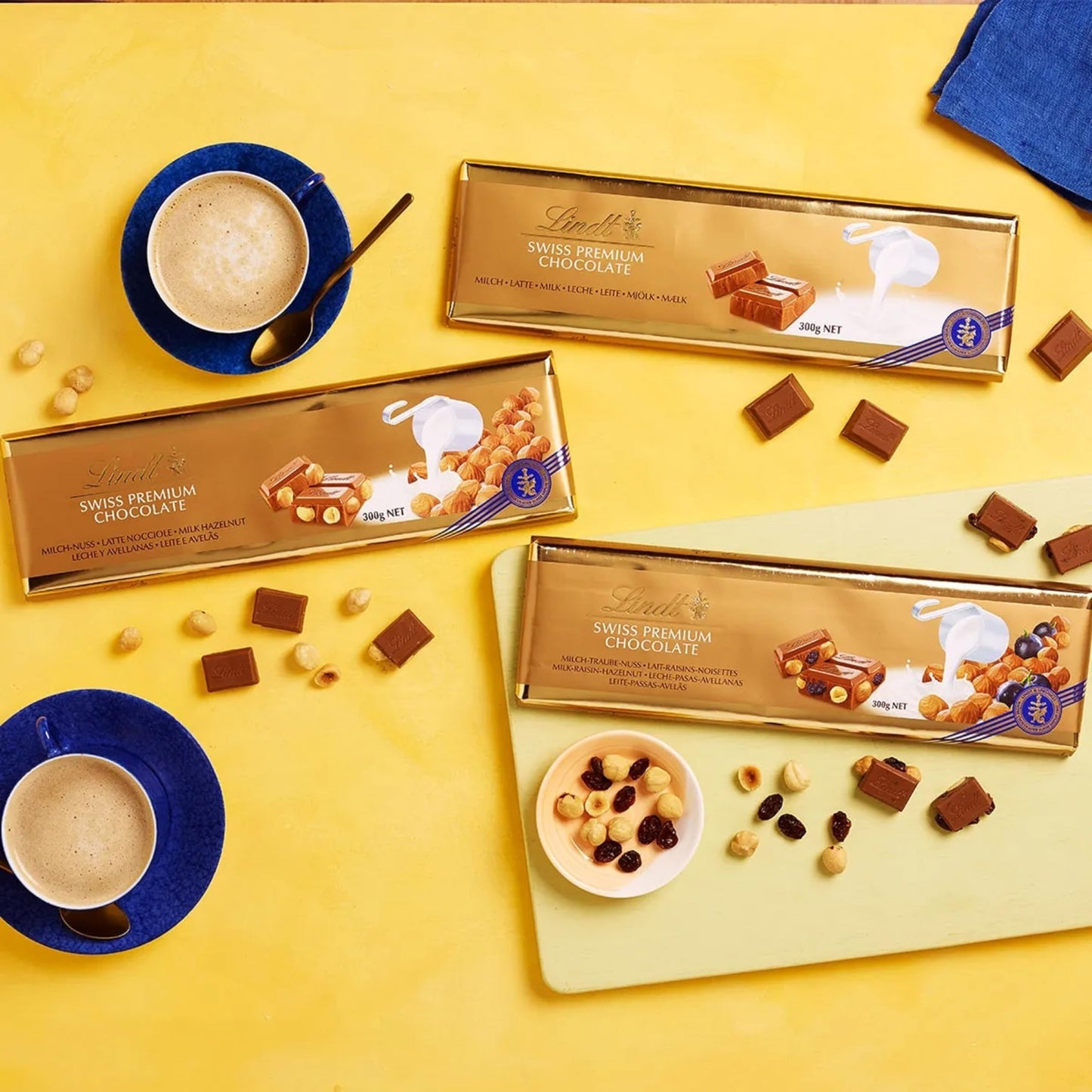 Swiss Chocolate Bars Bulk Buy - Luxury 3 x 300g Irresistible Smooth Hazelnut, Milk Bar & Hazelnut - Raisins Golden Milk Chocolate Bars for Chocolate Hamper, Birthday Gifts with Topline Card