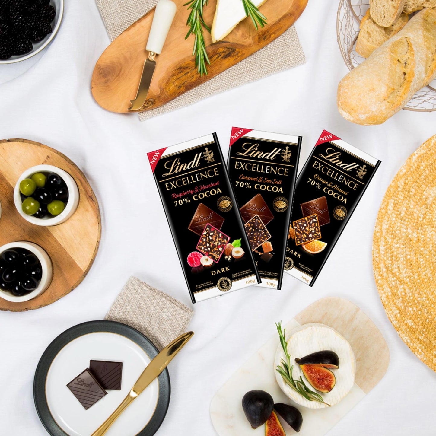 Excellence Chocolate Bars Bulk Buy - 3x100g Assorted 70% Cocoa Dark Chocolate Orange & Almond, Raspberry & Hazelnut, Caramel Sea Salt Chocolate Bulk with Card. Chocolate Gift for Her, Birthday Gifts