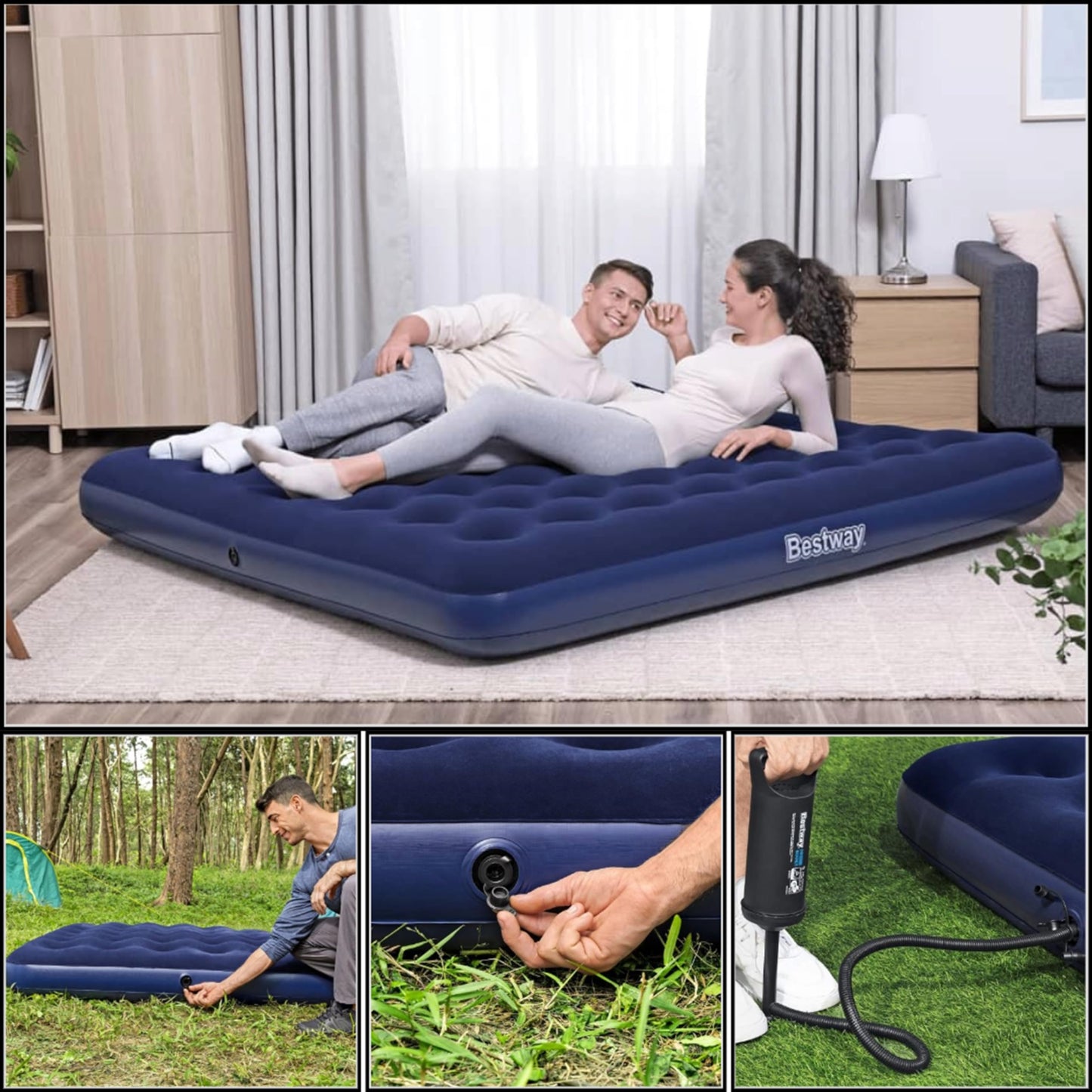 Blue Inflatable Bed King Size with Air Pump