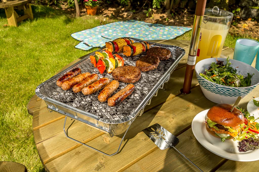 Big K Disposable Instant BBQ Tray - Pack of 4 Party Size All In One Barbecue Instant Light Charcoal Grill Tray with Topline Card. Ideal for Garden BBQ, Camping, Outdoor Party, Picnics.