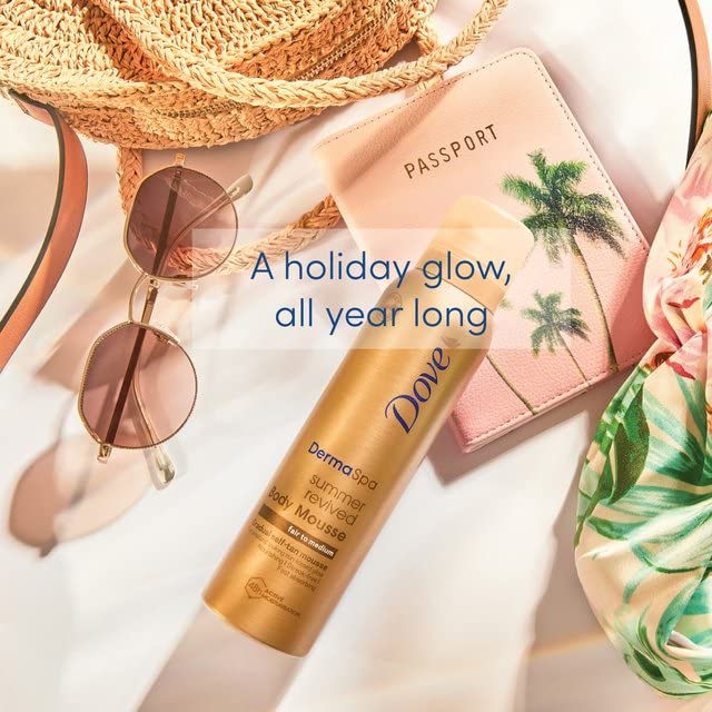 Dove DermaSpa Fair to Medium Gradual Self-Tan Body Mousse 150ml Summer Revived for a Natural Looking Sun-kissed Glow with Solkiss 3-in-1 Self Tan Applicator Mitt
