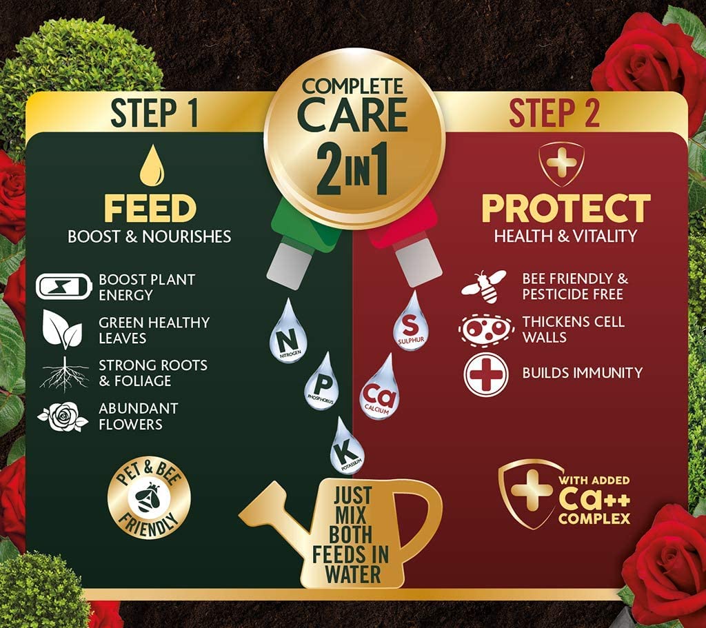 Rose Plant Feed & Protect Bundle - 3kg Rose Plant Food Pellets & Rose 2 in 1 Feed and Protect Concentrated 2x500ml. Garden Fertiliser for Outdoor Plants with Topline Card.