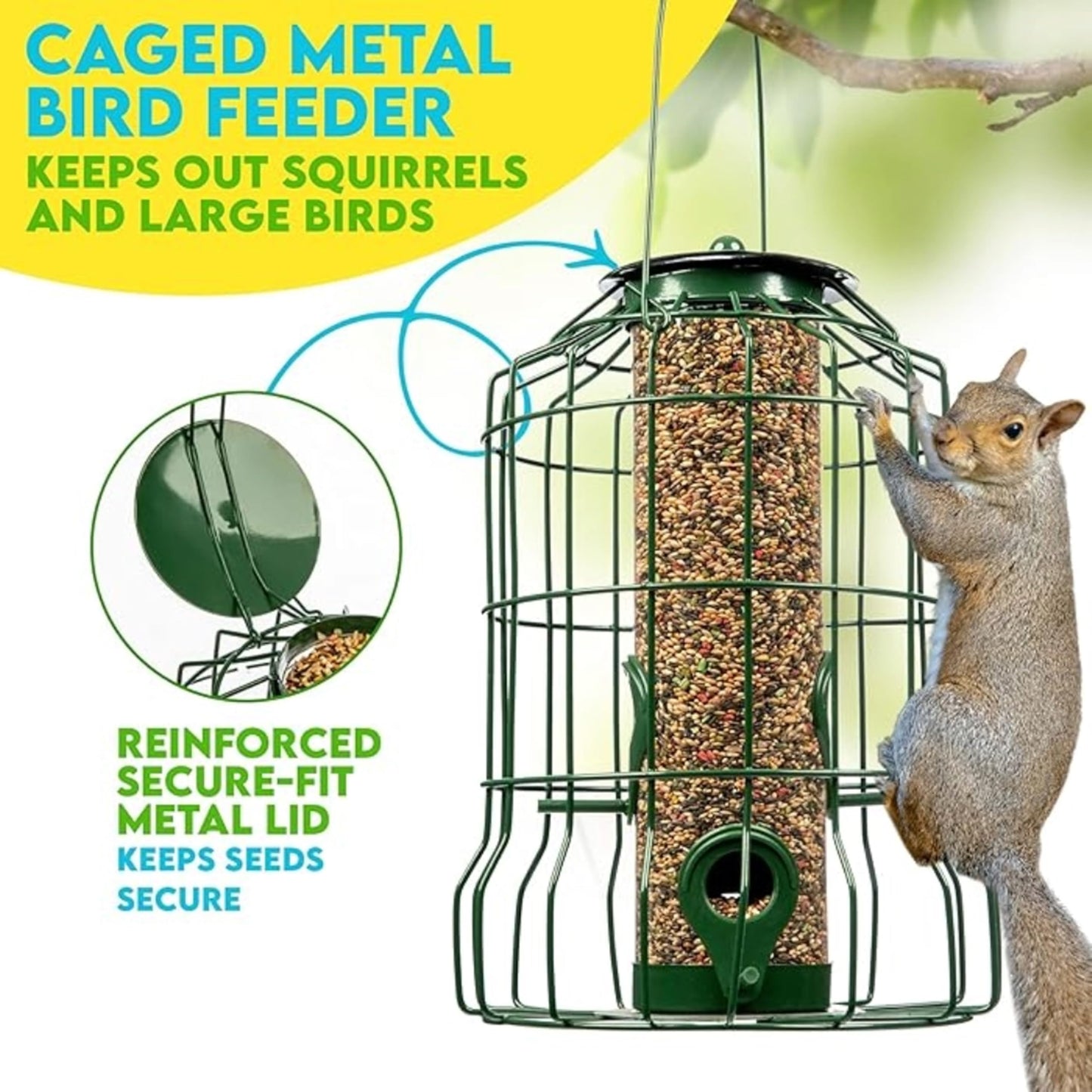 Squirrel Proof Bird Feeders Bundle 3x Green Plastic Wire Cage for Fat Balls, Peanuts & Seeds