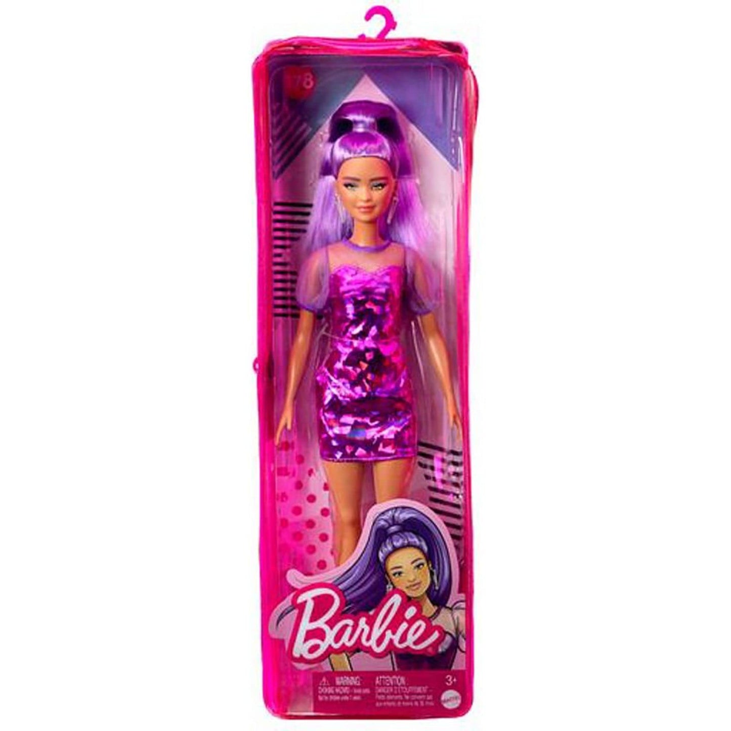 Barbie Fashionistas Doll Petite with Long Purple Hair in Metallic Dress