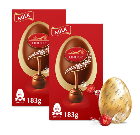 2 x Lindt LINDOR Milk Chocolate Easter Eggs with Truffles – 183g Each