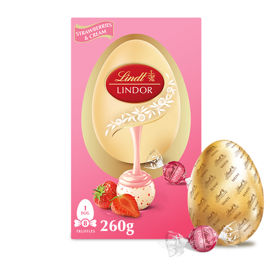Lindt LINDOR Strawberries & Cream White Chocolate Easter Egg 260g