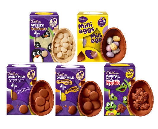 Cadbury Small Easter Egg 5-Pack – Freddo, Monkey Buttons, Dairy Milk Buttons, Caramel Nibbles & Mini Eggs