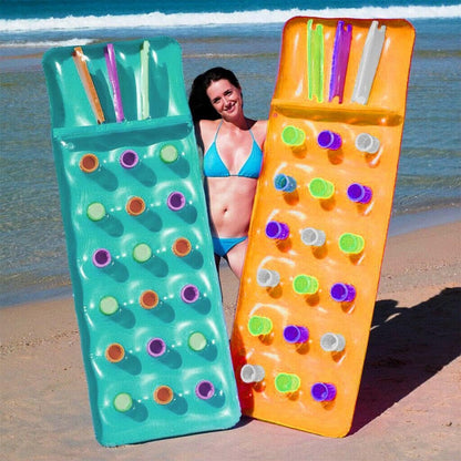 Sun Lounger Float Pool Inflatables - Blue & Yellow Pool Float Inflatable Mattress Air Bed with Built in Pillow & Heavy Duty Patch Repair Kit. Water Hammock with Topline Card for Swimming Pool