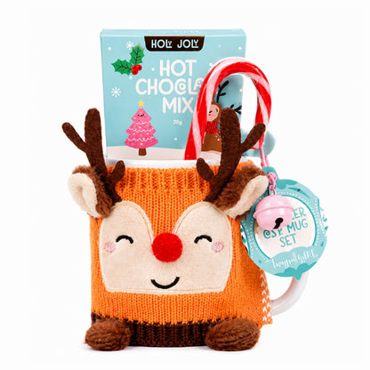 Deer Cosy Mug & Hot Chocolate Gift Set - Ceramic Mug with Cosy Deer Cover & more