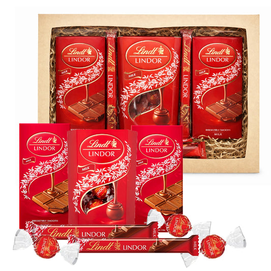 Lindt Milk Chocolate Hamper for Birthday Gifts - Assortment of 200g Smooth Truffles, 2 x 100g Chocolate Bars & 2 x 38g Treat Bars